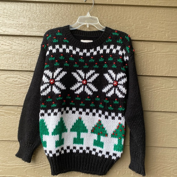 Adell Barre Ugly Christmas Sweater Black Acrylic Pullover, 80s - Picture 1 of 13